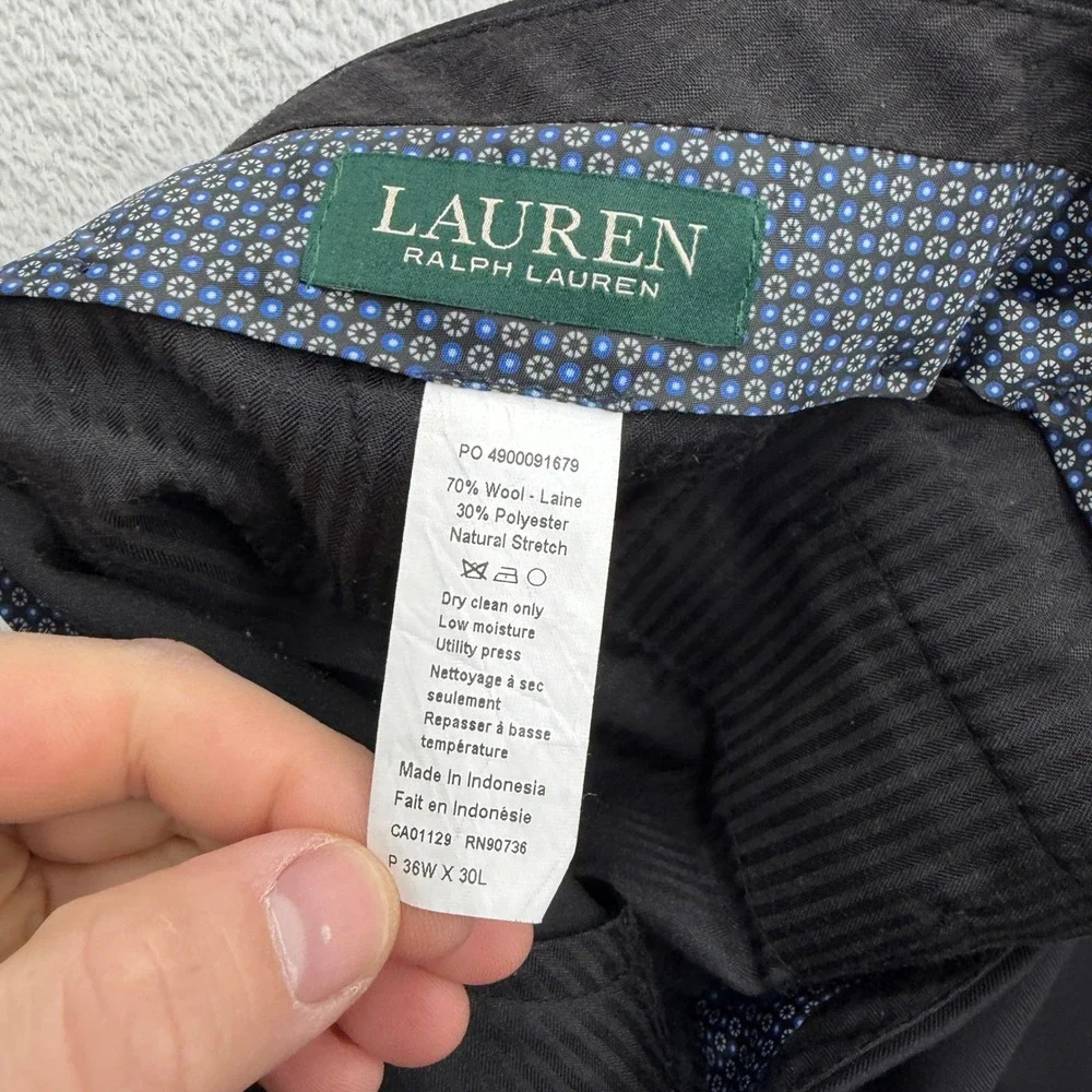 Lauren Ralph Lauren Mens Black Wool Blend Pleated Cuffed Dress Pants‎ 36x30